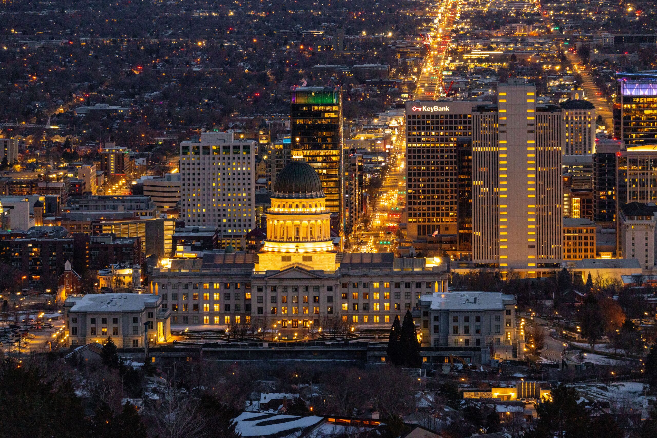 illuminated Salt Lake City skyline at night